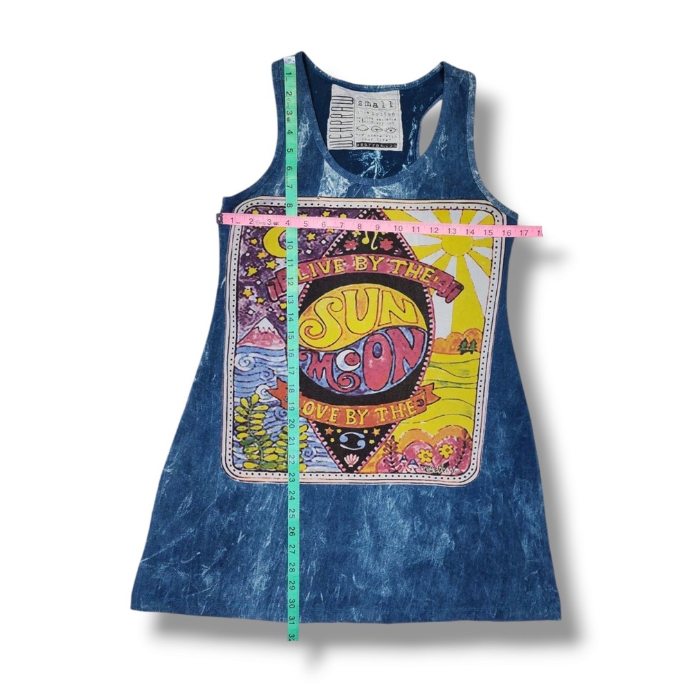WearRaw Live By The Sun Love Like The Moon Blue Stone‎ Wash Tank Top Women's S - Picture 3 of 9